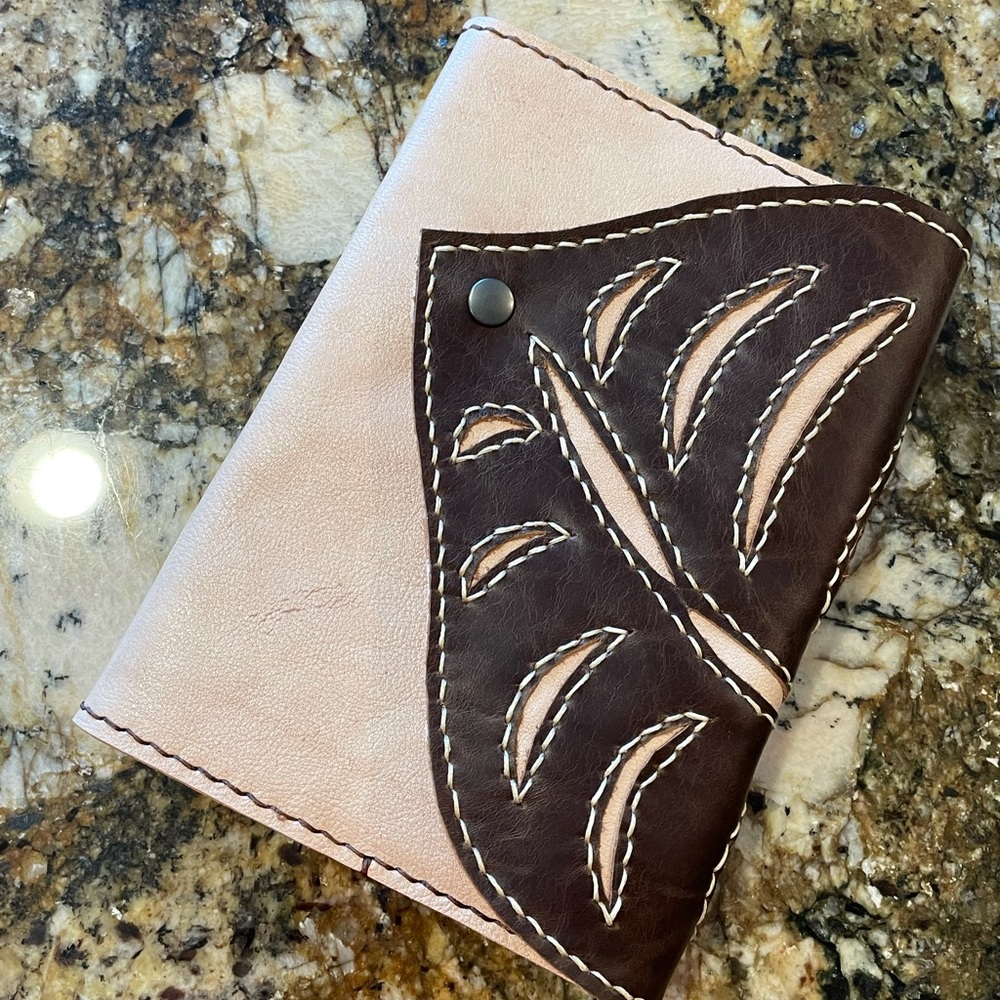 Hand Stitched Leaf Design Leather Journal
